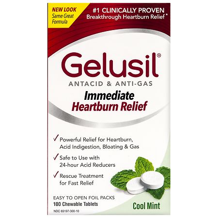 Gelusil Anti-Gas and Heartburn Relief Antacid Chewable Tablets Cool Mint