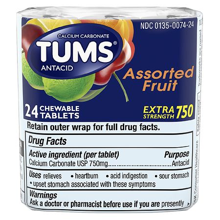 Tums Antacid Chewable Extra Strength Tablets Assorted Fruit