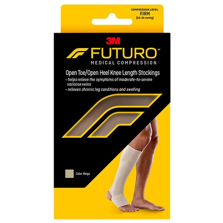FUTURO Open Toe/ Open Heel Knee Length Stockings, M, Beige Medium Beige