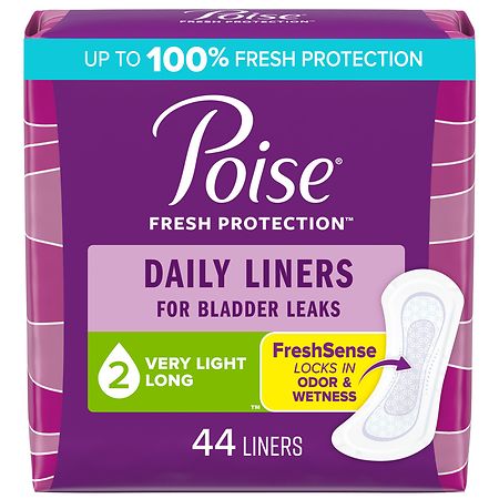 Poise Daily Liners, Incontinence Panty Liners, Very Light Absorbency, Long Length 2 Long (ct 44)