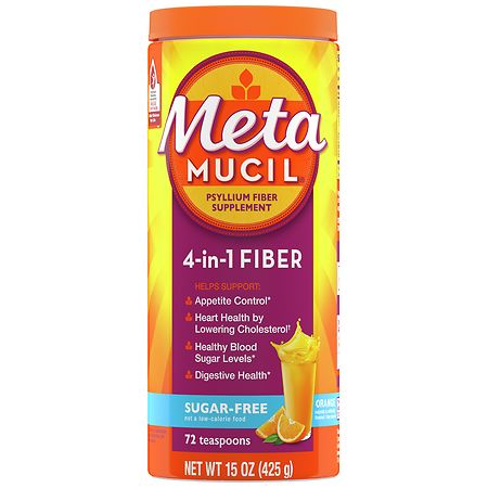 Metamucil Multi-Health Psyllium Fiber Supplement, Sugar-Free Powder Orange