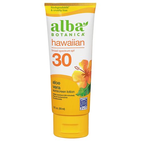 Alba Botanica Broad Spectrum SPF 30 Hawaiian Aloe Vera Sunscreen Lotion Soothing Aloe Vera