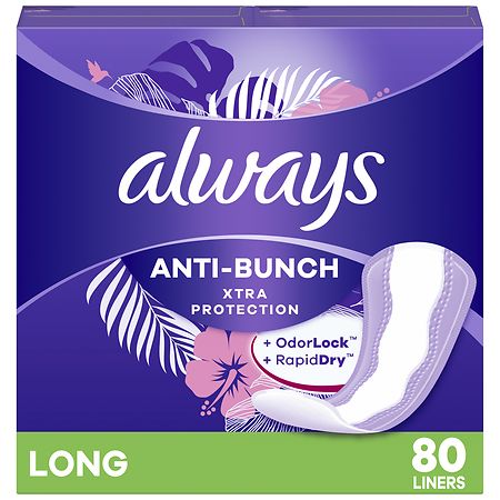 Always Anti-Bunch Xtra Protection Daily Liners Unscented, Long (80 ct)