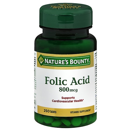 Nature's Bounty Natural Folic Acid 800 mcg Dietary Supplement, Tablets