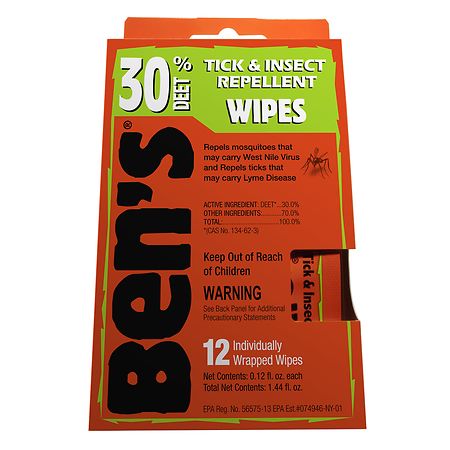 Ben's Tick & Insect Repellent Wipes, 30% Deet