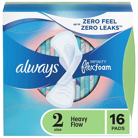 Always Infinity Feminine Pads For Women With Wings, Heavy Unscented, Size 2 (16 ct)