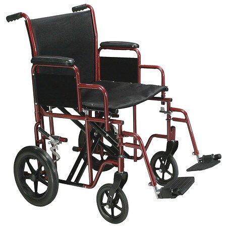 Drive Medical Bariatric Heavy Duty Transport Wheelchair with Swing Away Footrest 22" Seat Red