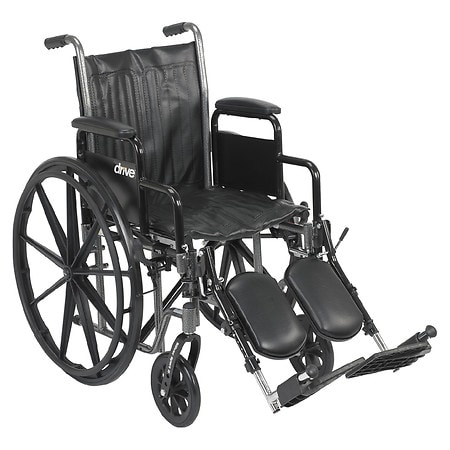Drive Medical Silver Sport 2 Wheelchair, Detachable Desk Arms, Elevating Leg Rests 18" Seat Black
