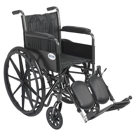 Drive Medical Silver Sport 2 Wheelchair, Non Removable Fixed Arms, Elevating Leg Rests 18" Seat Black