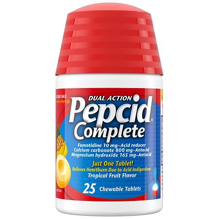 Pepcid Complete Acid Reducer + Antacid Chews Tropical Fruit