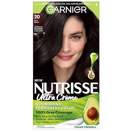 Garnier Nutrisse Nourishing Permanent Hair Color 20 Soft Black (Black Tea)