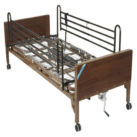 Drive Medical Delta Ultra Light Full Electric Low Hospital Bed with Full Rails Brown
