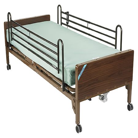 Drive Medical Delta Ultra Light Semi Electric Hospital Bed w Full Rails and Spring Mattress Brown