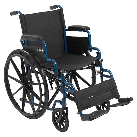 Drive Medical Blue Streak Wheelchair with Flip Back Desk Arms, Swing Away Footrests 18" Seat Blue Streak