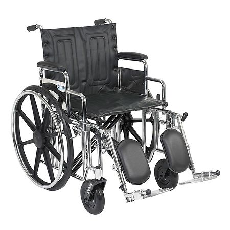 Drive Medical Sentra Extra Heavy Duty Wheelchair w Detachable Desk Arms and Elevating Leg Rest 20 Inch Seat Chrome & Black