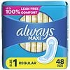 Always Maxi Feminine Pads without Wings for Women, Regular Absorbency Unscented, Size 1-0