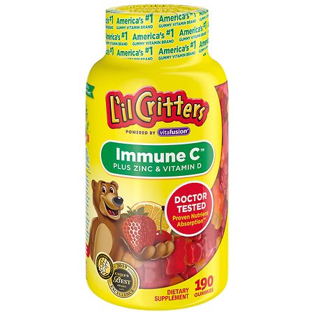 L'il Critters Immune C Plus Zinc Gummy Vitamin Natural Fruit Flavors