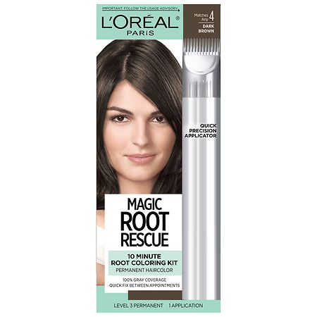 L'Oreal Paris Root Rescue Root Rescue 10 Minute Root Hair Coloring Kit, 100% Gray Coverage 4 Dark Brown