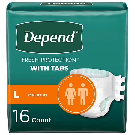 Depend Incontinence Protection with Tabs/ Disposable Underwear, Unisex Maximum Absorbency, Large