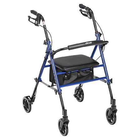 Drive Medical Adjustable Height Rollator Rolling Walker with 6" Wheels 6 Inch Wheels Blue