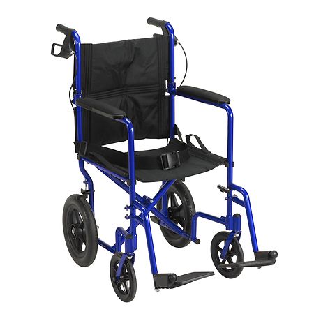 Drive Medical Lightweight Expedition Transport Wheelchair with Hand Brakes Blue