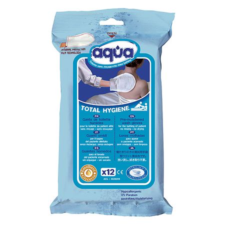 Cleanis Aqua Pre-Moistened Wash Gloves, Total Hygiene