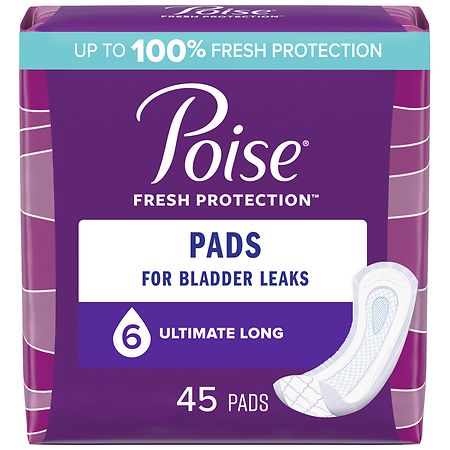 Poise Postpartum Incontinence Pads, Long 6 Drop Ultimate Absorbency Long Length (ct 45)