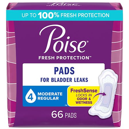 Poise Incontinence Pads & Postpartum Incontinence Pads, 4 Drop Moderate Absorbency Regular (ct 66)