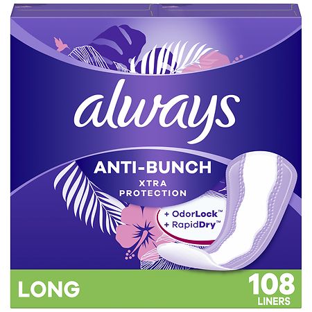 Always Anti-Bunch Xtra Protection Daily Liners Unscented, Long (108 ct)