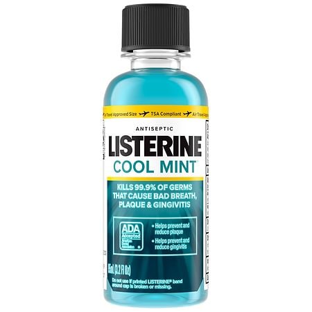 Listerine Antiseptic Mouthwash For Bad Breath, Travel Size Mint, Travel Approved Size