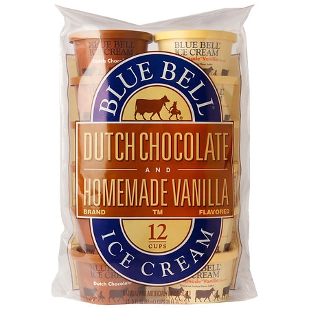 Blue Bell Ice Cream Cups Dutch Chocolate and Homemade Vanilla