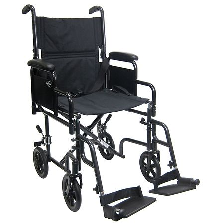 Karman T-2700 Lightweight Steel Transport Wheelchair With Detachable Armrest 19" Seat Width Black