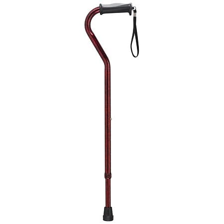 Drive Medical Adjustable Height Offset Handle Cane with Gel Hand Grip Red Crackle