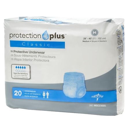 Medline Protection Plus Classic Protective Underwear, Super Plus Absorbency M