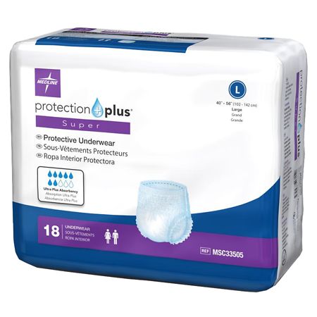 Medline Protection Plus Super Protective Underwear, Ultra Plus Absorbency L