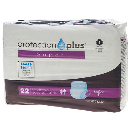 Medline Protection Plus Super Protective Underwear, Ultra Plus Absorbency S