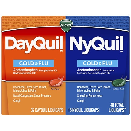 Vicks Dayquil Nyquil Cold, Flu and Congestion Medicine, LiquiCaps