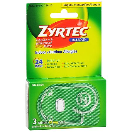 Zyrtec Allergy 24 Hour 10mg Tablets, Travel Size