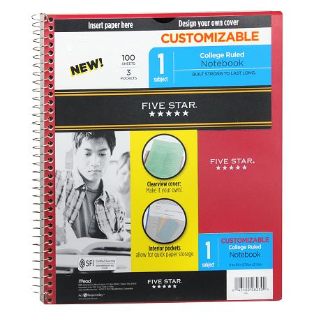Mead Five Star 1 Subject Spiral Notebook College Ruled