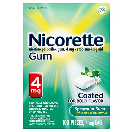 Nicorette Coated Nicotine Gum to Stop Smoking, 4mg Spearmint Burst