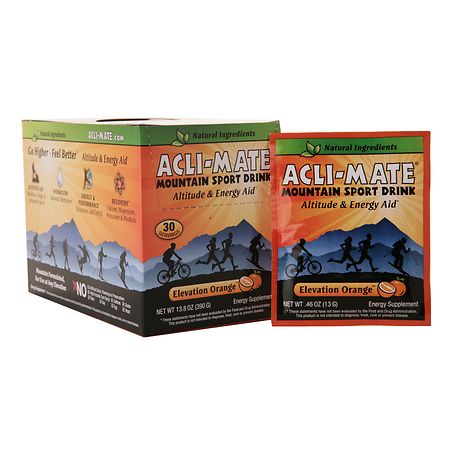 Acli-Mate Mountain Sport Drink Altitude & Energy Aid Packets Elevation Orange
