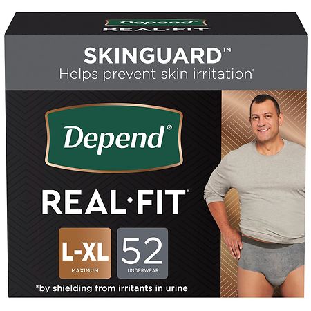 Depend Incontinence Underwear for Men, Disposable, Max Absorbency L-XL (52 ct) Grey
