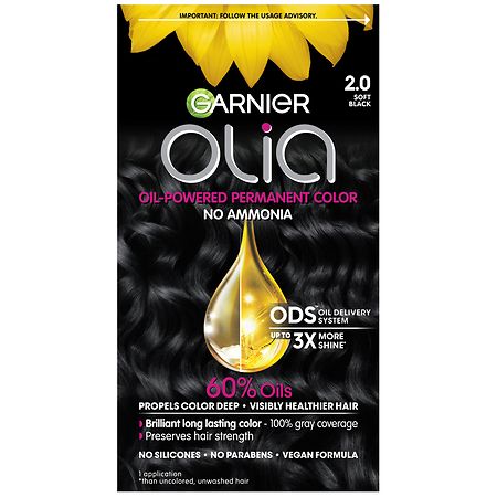 Garnier Olia Oil Powered Ammonia Free Permanent Hair Color 2.0 Soft Black