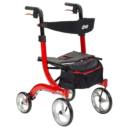 Drive Medical Nitro Euro Style Rollator Rolling Walker Red