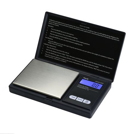 American Weigh SS Pocket Scale Back-Lit LCD Screen, Flip-Up Protective Cover AWS-600 Black