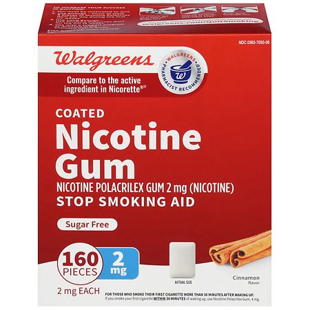 Walgreens Nicotine Polacrilex Coated Gum 2 mg, Stop Smoking Aid Cinnamon