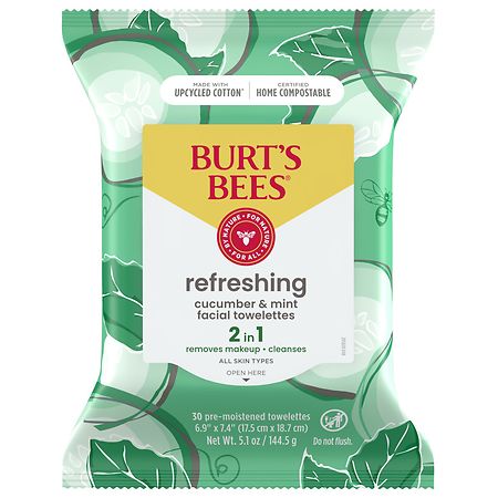 Burt's Bees Refreshing Facial Towelettes, 99 Percent Natural Origin Cucumber and Mint