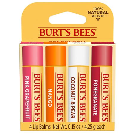 Burt's Bees Lip Balm Pack, Natural Origin Lip Care Pink Grapefruit, Mango, Coconut Pear, Pomegranate
