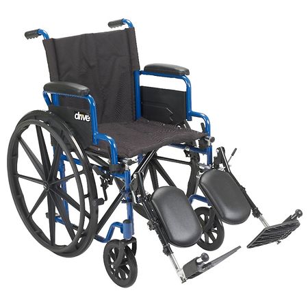 Drive Medical Blue StreakWheelchair with Flip Back Desk Arms and Elevating Leg Rests 16" Seat Blue