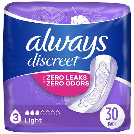 Always Discreet Adult Incontinence Pads for Women, Light 3 (30 ct)